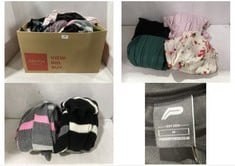 BOX OF ASSORTED CLOTHING ITEMS TO INCLUDE LONG SLEEVE STRIPED MIDI CARDIGAN GREY / PINK - ALL SIZE