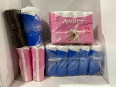 6 X ASSORTED TISSUE PAPER ITEMS TO INCLUDE ANDREX FAMILY SOFT 12 ROLL 2-PLY TOILET TISSUE