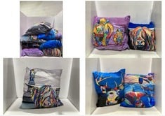 7 X ASSORTED CUSHIONS TO INCLUDE HIGHLAND COW CUSHION IN MULTI COLORED