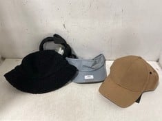 4 X ASSORTED HATS / HAIR ACCESSORIES TO INCLUDE TED BAKER WOOLLEN CAP CAMEL - SIZE S / M (RRP £40)