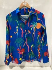 PAUL SMITH LONG SLEEVE TROPICAL SHIRT BLUE MOTIF - SIZE 42