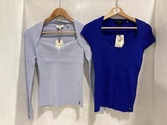 TED BAKER ENGINEERED RIB FITTED KNIT TOP BLUE - SIZE 8 TO INCLUDE TED BAKER SWEETHEART NECKLINE KNITTED TOP BABY BLUE - SIZE 8 - TOTAL RRP £170