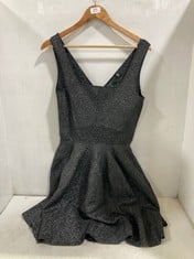 TED BAKER GLITZIA METALLIC SKATER DRESS BLACK MOTIF - SIZE 4 - RRP £175