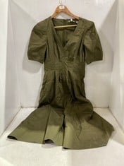 TED BAKER LEDRA PUFF SLEEVE MIDI DRESS KHAKI GREEN - SIZE 8 - RRP £175