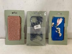 3 X ASSORTED PHONE CASE ITEMS TO INCLUDE TED BAKER APPLE IPHONE 13 / 14 GLITTER PHONE CASE WITH MAKE UP MIRROR INSIDE ROSE GOLD