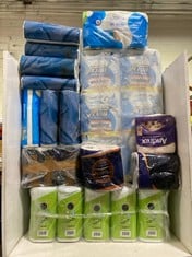 APPROX 12 X ASSORTED TISSUE PAPER ITEMS TO INCLUDE ANDREX COMPLETE CLEAN 12 XL ROLL 2-PLY TOILET TISSUE