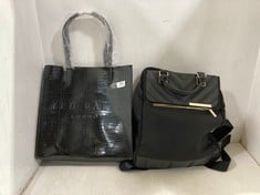 TED BAKER CROCCON IMITATION CROC LARGE ICON BAG BLACK TO INCLUDE TED BAKER FABRIC BACKPACK PURSE BLACK