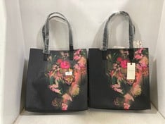 2 X TED BAKER TED SALINE LARGE BAG BLACK / FLORAL MOTIF - TOTAL RRP £100