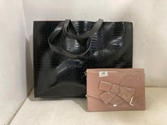 TED BAKER ALLICON IMITATION CROC ICON BAG BLACK TO INCLUE TED BAKER KNIT NIKKEY KNOT BOW ENVELOPE POUCH PINK - TOTAL RRP £110