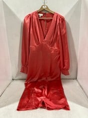 TED BAKER WMD-DAHLIA WAISTED MIDI DRESS WITH BLOUSON SLEEVE IN CORAL SIZE 4 - RRP £250