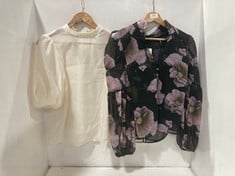 THEERA LADDER TRIM INSERT BLOUSE BLACK - SIZE 1 TO INCLUDE TED BAKER SHEER COVER UP SHIRT WITH BALLOON SLEEVES IVORY - SIZE 2 - TOTAL RRP £235