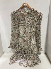 TED BAKER AISHIA RUFFLE DETAIL MINI SHIRT DRESS IVORY / FLORAL MOTIF - SIZE 3 - RRP £175