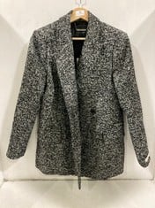 TED BAKER WMO-ROBINET OVERSIZED DOUBLE BREASTED BLAZER COAT IN BLACK / WHITE SIZE 2 - RRP £275