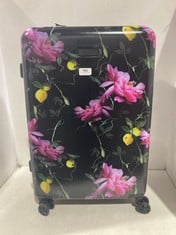 TED BAKER CITRUS BLOOM HARDSHELL MEDIUM 4-WHEEL TROLLEY CASE BLACK MOTIF