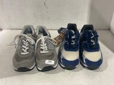 ASICS GELTRAINERS BLUE / WHITE / GREY - SIZE 10 TO INCLUDE NEW BALANCE 574 GREY / WHITE - SIZE 11.5