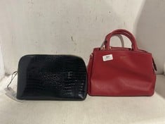 DKNY FAUX LEATHER SMALL HANDBAG RED TO INCLUDE TED BAKER CROCANA IMITATION CROC WASHBAG BLACK