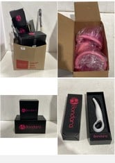 BOX OF ASSORTED ADULT TOY ITEMS TO INCLUDE BONDARA BREAST SUCTION ENHANCERS PINK (18+ ONLY, PROOF OF ID REQUIRED)