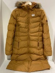 TRESPASS LONG PUFFER COAT MUSTARD WITH FAUX FUR TRIM HOOD SIZE 14/LG