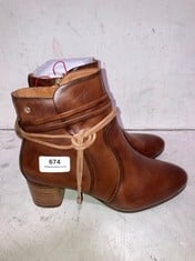 PIKOLINOS SIDE ZIP BLOCK HEEL ANKLE BOOTS BROWN SIZE 37 RRP- £125