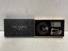 TED BAKER BROWN LEATHER BELT WITH SILVER BUCKLE IN BOX