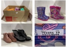 BOX OF ASSORTED KIDS FOOTWEAR TO INCLUDE NEXT SIDE ZIP LACE UP ANKLE BOOTS BLACK GLITTER SIZE 2