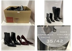 BOX OF ASSORTED ADULT FOOTWEAR TO INCLUDE MNG LEATHER KNEE HIGHBLOCK HEEL BOOTS BLACK SIZE 5