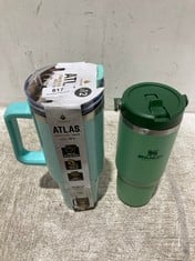 MANNA ATLAS STAINLESS STEEL TUMBLER LIGHT BLUE SHIMMER TO INCLUDE STANLEY FLIP TOP TUMBLER GREEN