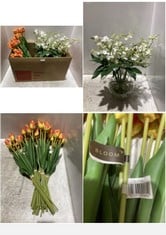 WHITE ARTIFICIAL FLOWER ARRANGEMENT IN GLASS BOWL VASE TO INCLUDE 5 X BUNCHES OF BLOOM ARTIFICIAL TULIPS