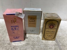 3 X ASSORTED FRAGRANCES TO INCLUDE MAHERA MANASIK EAU DE PARFUM 100ML