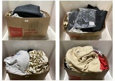 BOX OF ASSORTED ADULT CLOTHING TO INCLUDE REVIT ACCESSORIES CREW NECK SWEATER GREY MARL SIZE XL