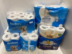 7 X ASSORTED TOILET ROLL PACKS TO INCLUDE ANDREX COMPLETE CLEAN 12 ROLLS