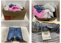 BOX OF ASSORTED KIDS CLOTHING TO INCLUDE ZARA DENIM JEANS BLUE SIZE 9YRS