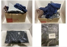 BOX OF ASSORTED ADULT CLOTHING TO INCLUDE BRAVE SOUL CREW NECK SWEATERS 2-PACK BLACK & GREY SIZE LG