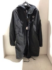 FRED PERRY X ART COMES FIRST WAXED PARKA COAT IN BLACK SIZE SMALL - RRP Â£399 (PLEASE NOTE: VAT ONLY PAYABLE ON THE BUYERS PREMIUM ON THIS ITEM)