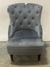 GREY VELVET BUTTON BACK DINING CHAIR