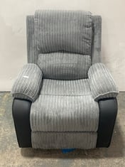 BOSTON GREY FABRIC / BLACK LEATHER MANUAL RECLINER ARMCHAIR - RRP £300