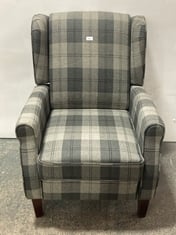 ASCOT WINGBACK FABRIC RECLINER ARMCHAIR IN GREY TARTAN - RRP £250