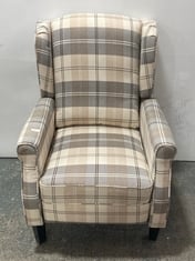 ASCOT WINGBACK FABRIC RECLINER ARMCHAIR IN NATURAL TARTAN - RRP £250