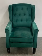 ASCOT STUDDED WINGBACK VELVET RECLINER ARMCHAIR IN GREEN - RRP £250