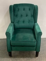 ASCOT STUDDED WINGBACK VELVET RECLINER ARMCHAIR IN GREEN - RRP £250