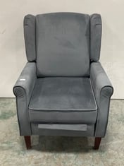 ASCOT WINGBACK VELVET RECLINER ARMCHAIR IN GREY - RRP £250