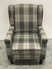 ASCOT WINGBACK FABRIC RECLINER ARMCHAIR IN GREY TARTAN - RRP £250