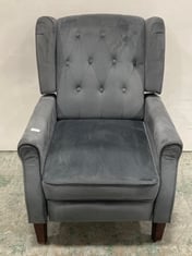 ASCOT STUDDED WINGBACK VELVET RECLINER ARMCHAIR IN GREY - RRP £250