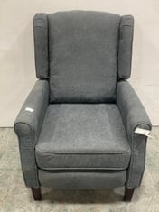 ASCOT STUDDED WINGBACK FABRIC RECLINER ARMCHAIR IN GREY - RRP £250