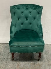 LISMORE VELVET STUDDED ACCENT CHAIR IN GREEN - RRP £190