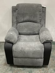 BOSTON GREY FABRIC / BLACK LEATHER MANUAL RECLINER ARMCHAIR - RRP £300