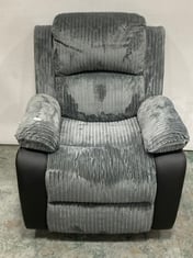 BOSTON GREY FABRIC / BLACK LEATHER MANUAL RECLINER ARMCHAIR - RRP £300