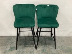 2 X CAIDEN PADDED VELVET BAR STOOL IN GREEN - TOTAL LOT RRP £180