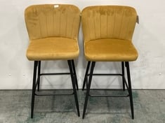 2 X CAIDEN PADDED VELVET BAR STOOL IN YELLOW - TOTAL LOT RRP £180