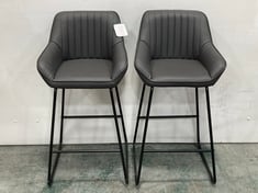 SET OF 2 KALI PU BAR STOOL IN DARK GREY LEATHER - RRP £190